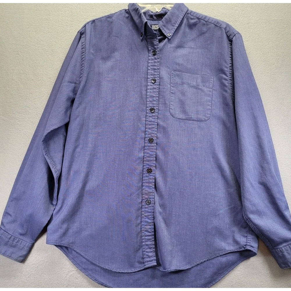 Lands End Womens Work Shirt Button Down Soft Blue Size 12‎ L/S Collared Cotton